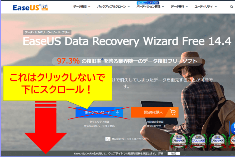 EaseUS Data Recovery Wizardダウンロードページ