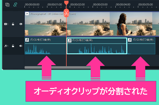 オーディオクリップの分割後