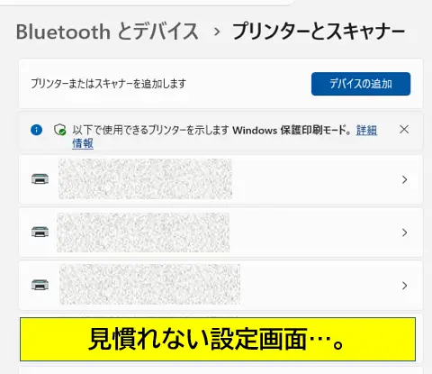見慣れないプリンター設定画面